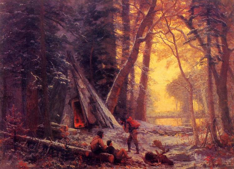 Albert Bierstadt Oil Painting Moose Hunters Camp - Click Image to Close